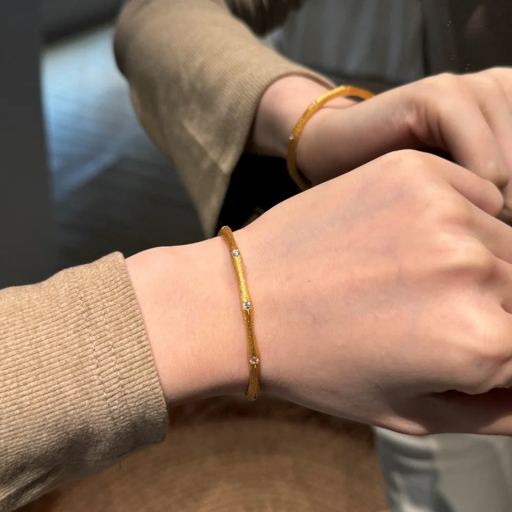 Silver Zircon Round Cut Wave Bangle Bracelet