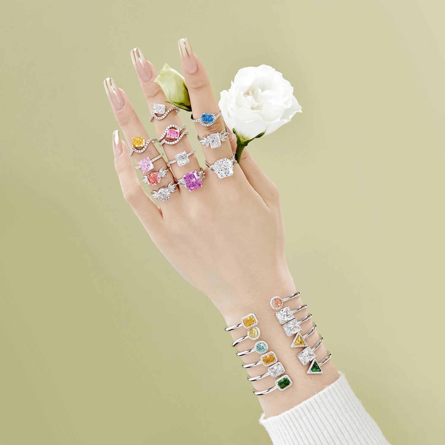 Silver Zircon Radiant Cut Open Bangle Bracelet