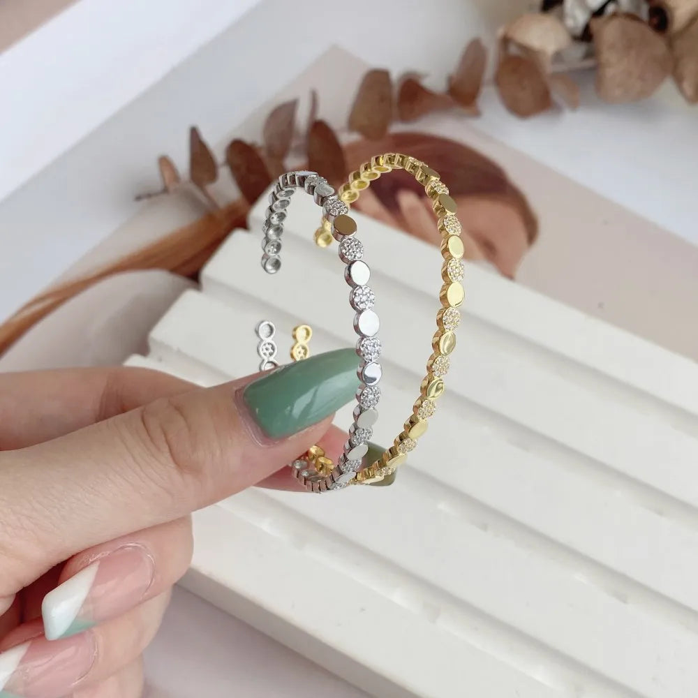 Silver Zircon Round Cut Inlaid Bangle Bracelet