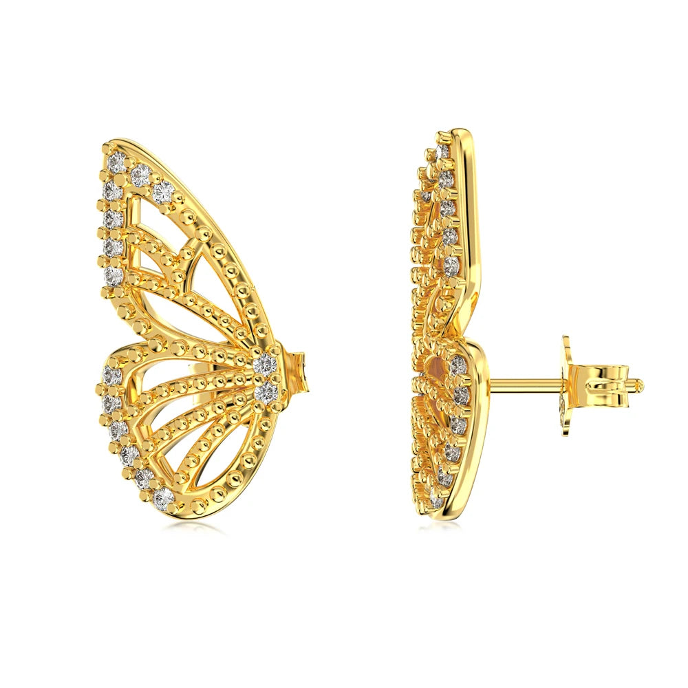 Silver Zircon Round Cut Butterfly Wings Ear Studs