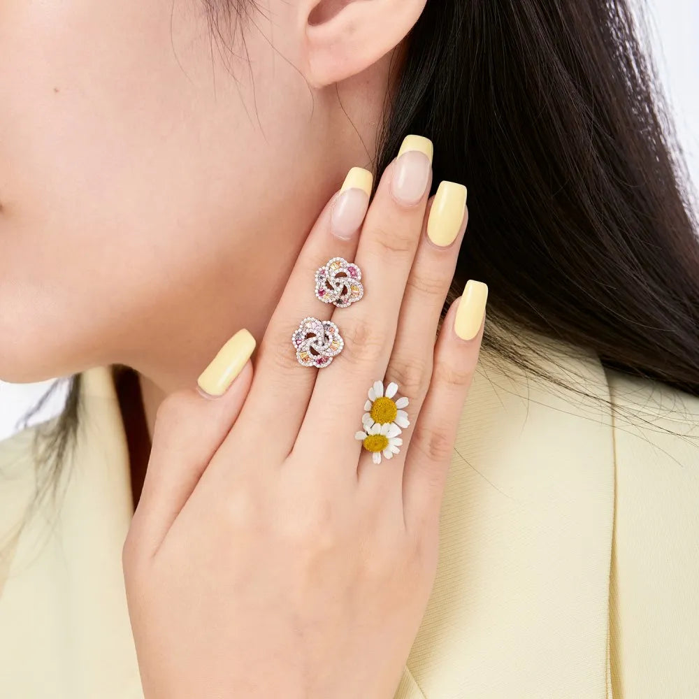 Silver Zircon Tapered Baguette Cut Iced Flower Ear Studs