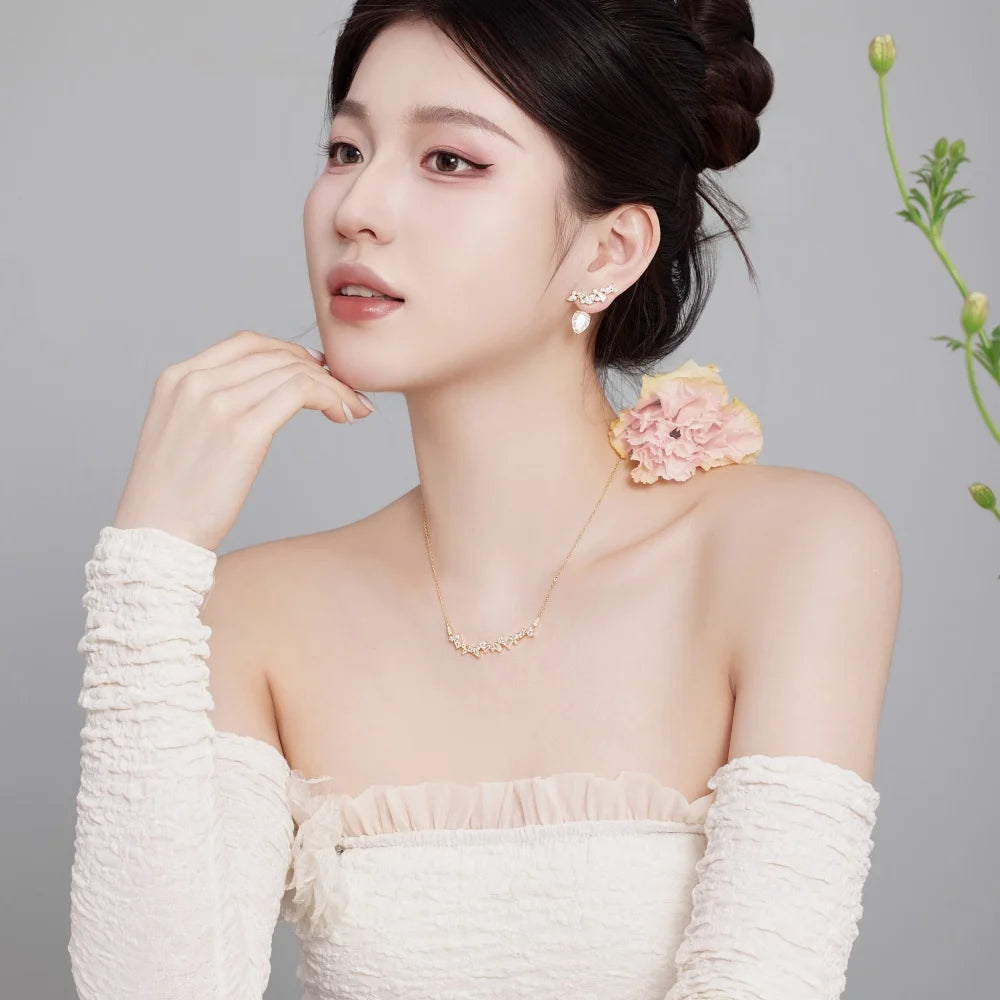 Silver Zircon Marquise Cut Irregular Bar Necklace