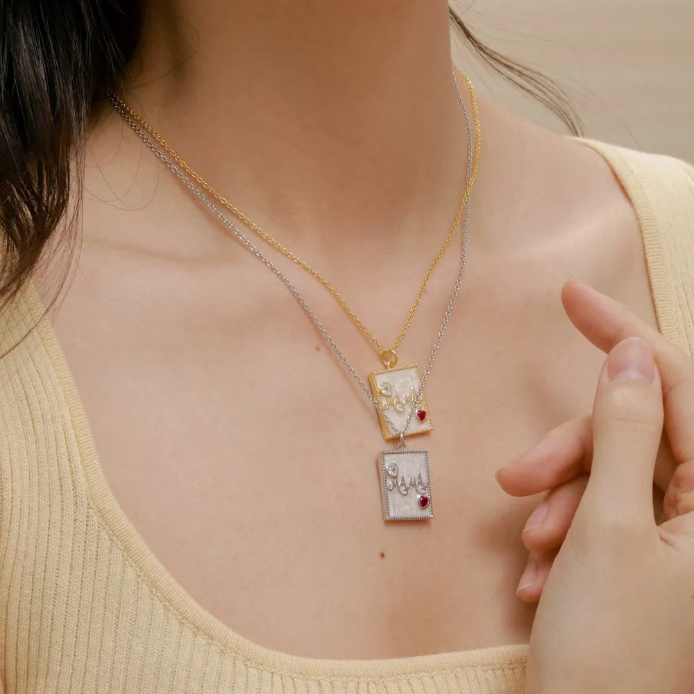 Silver Zircon Heart Cut Mama Pendant Necklace