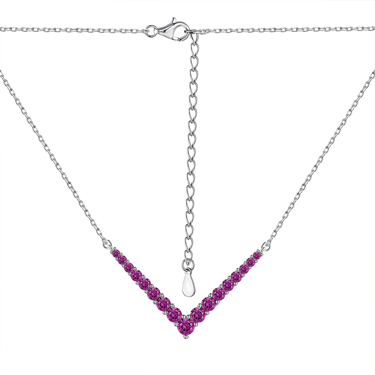 Silver Zircon Round Cut V Pendant Necklace