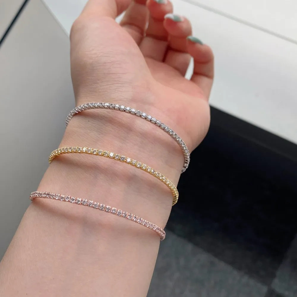 Silver Zircon Round Cut Squared Tennis Bracelet
