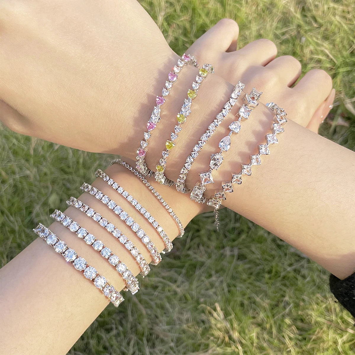 Silver Zircon Heart Cut Link Tennis Bracelet