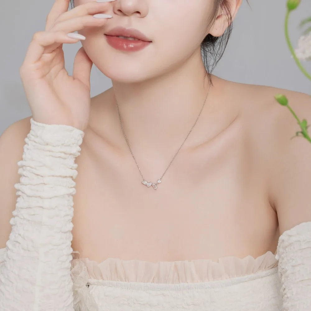 Silver Zircon Baguette Cut Multi Shape Bar Necklace