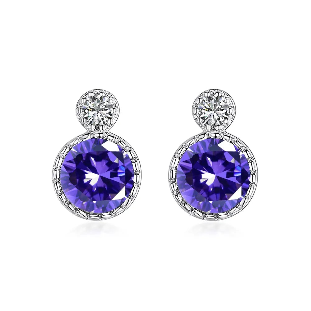 Silver Zircon Round Cut Halo Stacked Ear Studs