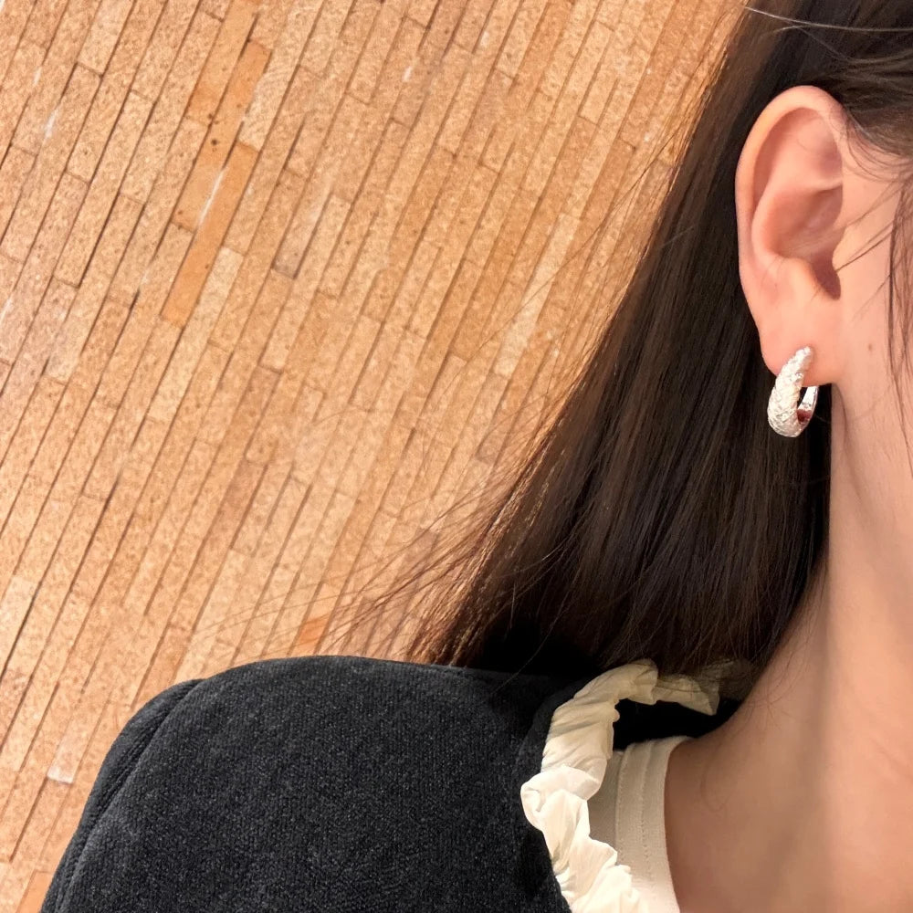 Silver Zircon Round Cut Wheat Ear Hoops