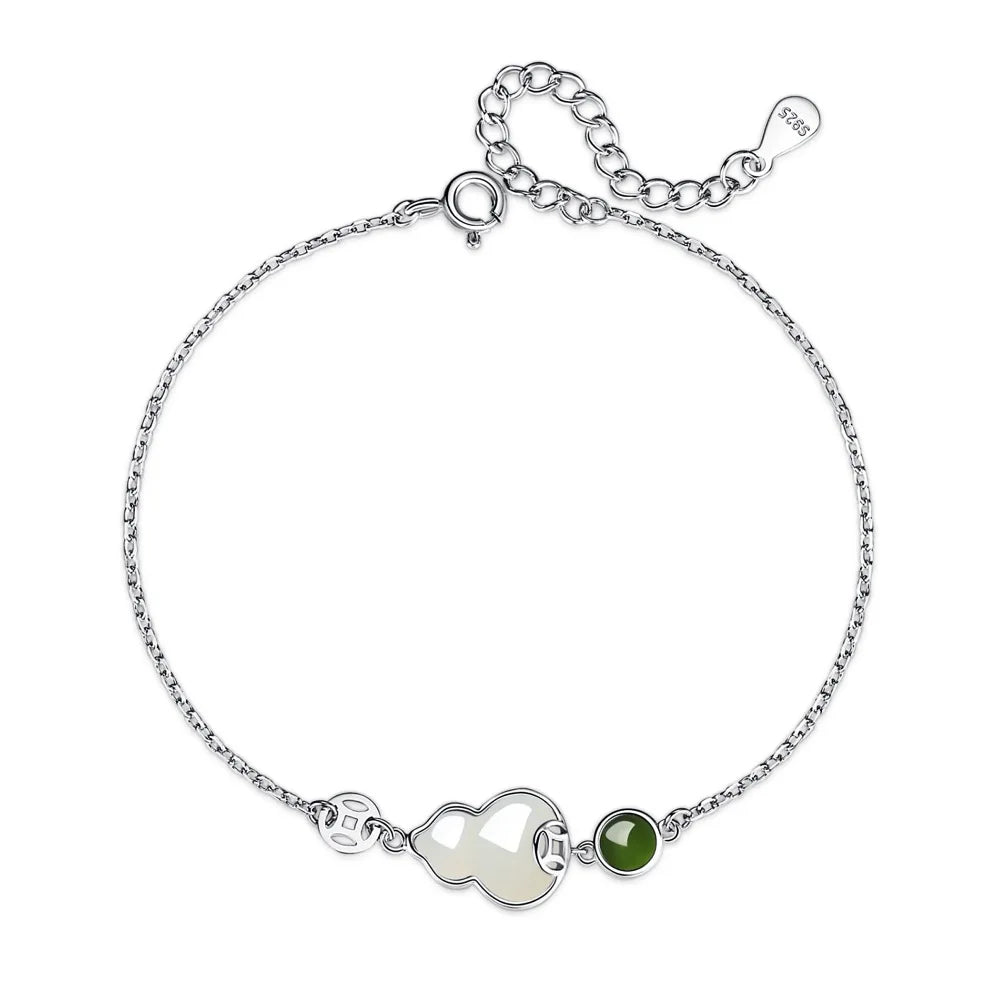 Silver Jade Cut Gourd Chain Bracelet