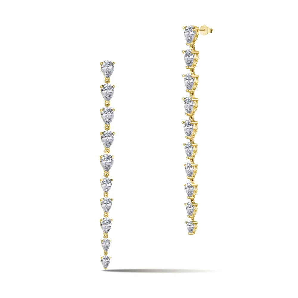 Silver Zircon Pear Cut Long Tear Tassel Drop Earrings