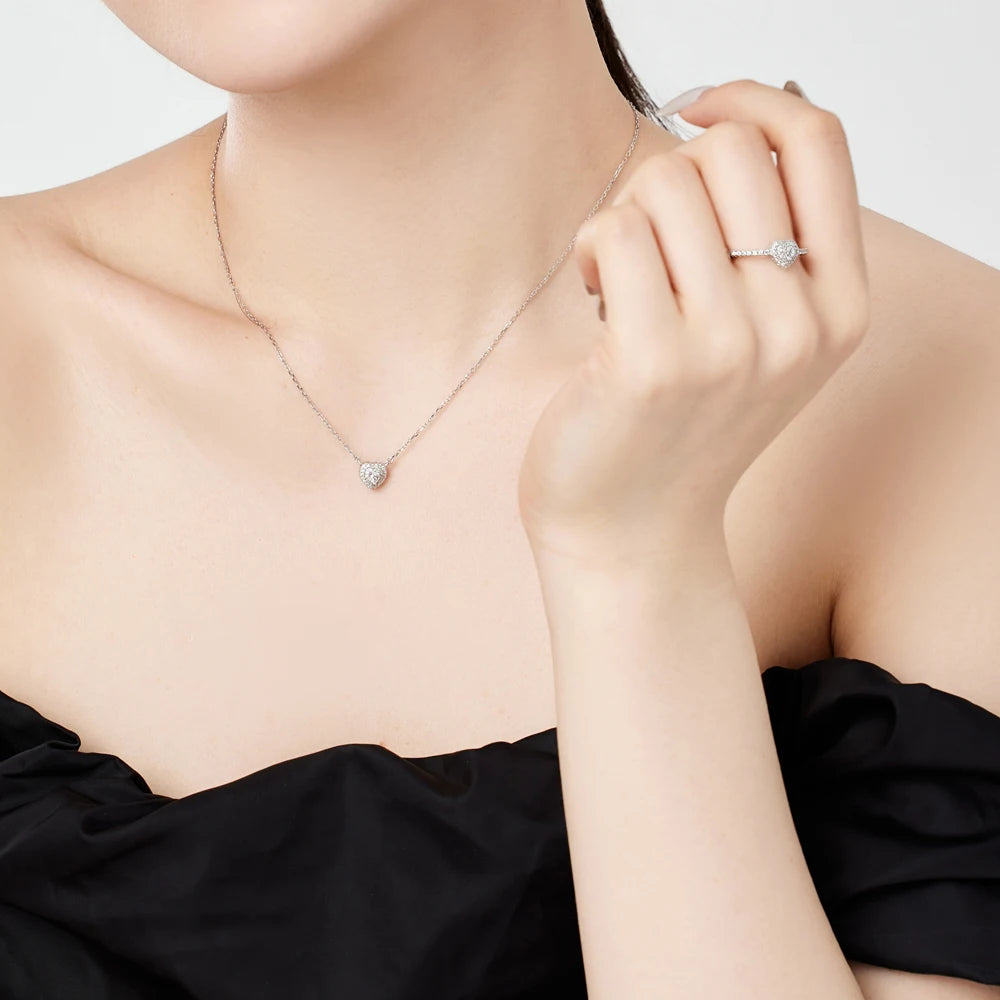 Silver Zircon Heart Cut Iced Heart Pendant Necklace