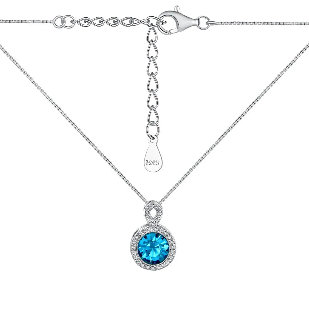 Silver Zircon Round Cut Circle Halo Pendant Necklace