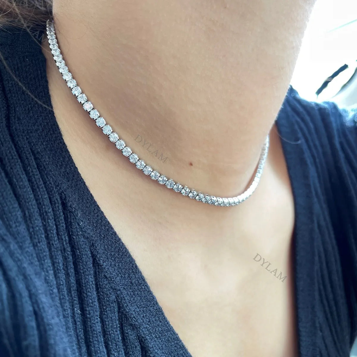 Silver Zircon Round Cut Inlaid Layered Tennis Necklace