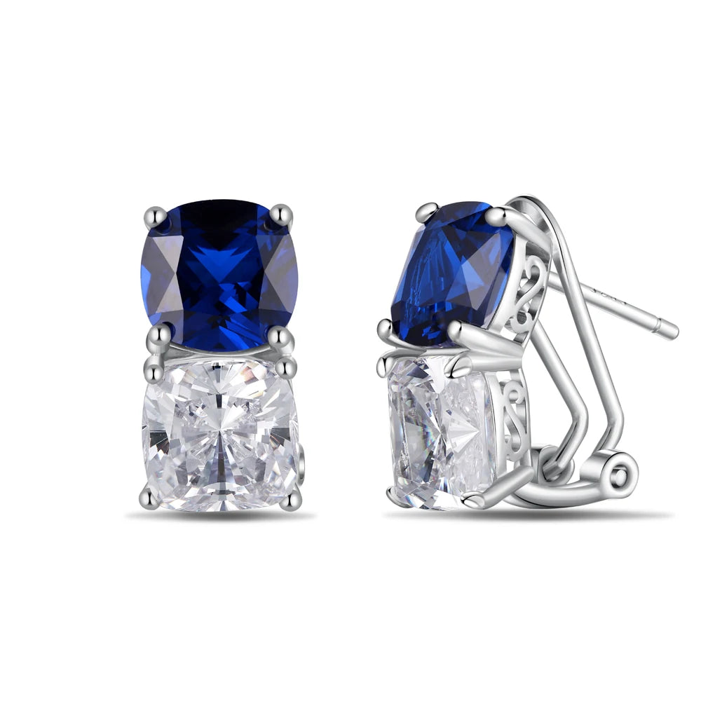 Silver Zircon Cushion Square Cut Stacked Dots Ear Studs