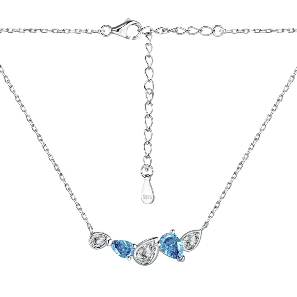 Silver Zircon Pear Cut Multi Shape Bar Necklace