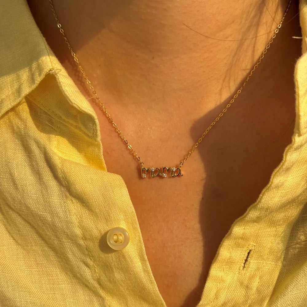 Silver Zircon Round Cut Mama Bar Necklace