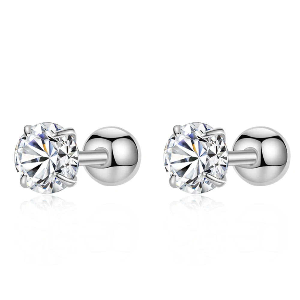 Silver Zircon Round Cut Dots Ear Studs