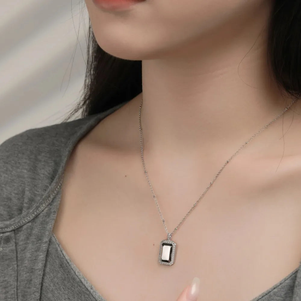 Silver Rectangle Pendant Necklace
