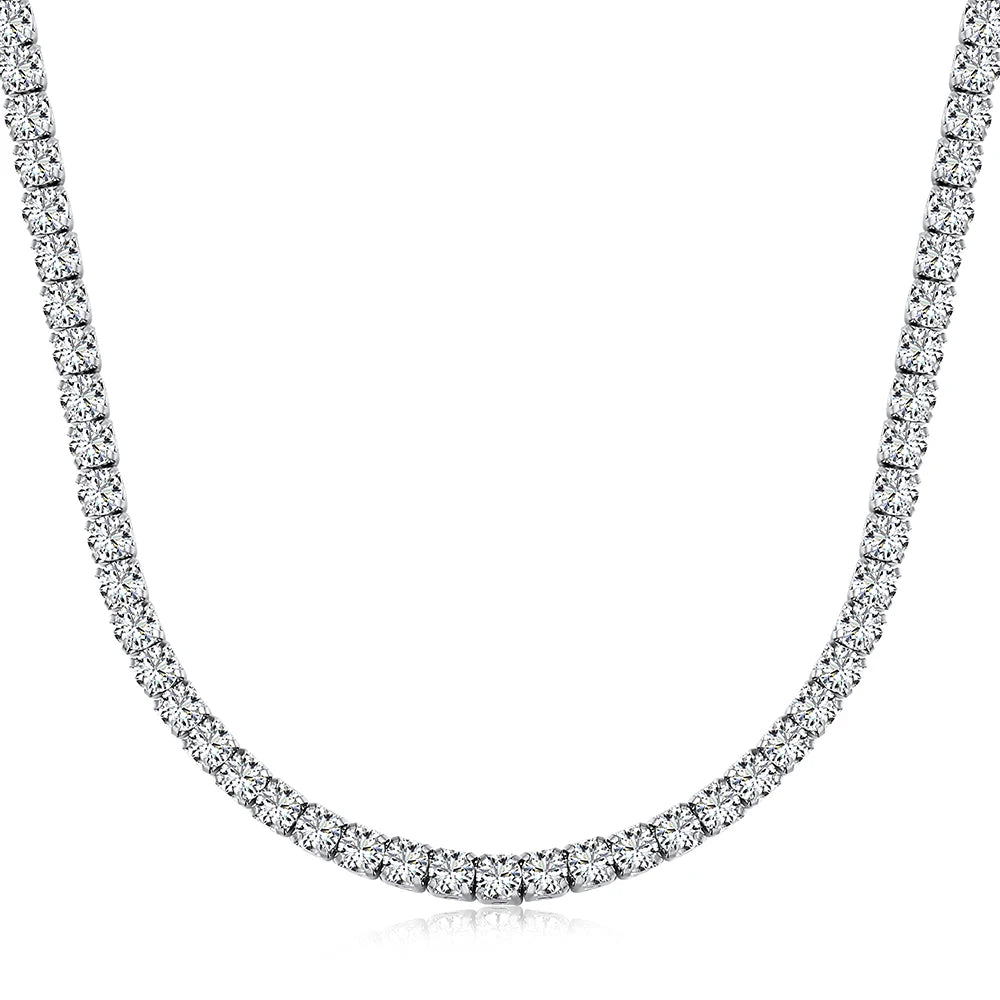 Silver Zircon Round Cut Inlaid Layered Tennis Necklace