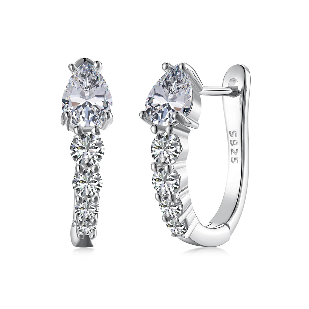 Silver Zircon Pear Cut Water Drop Ear Hoops