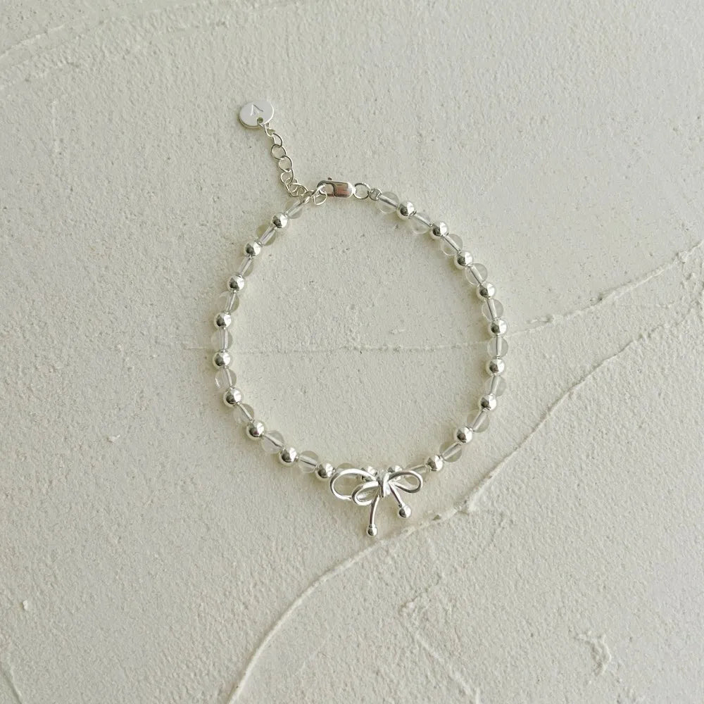 Silver Crystal Round Cut Bow Knot Beaded Bracelet