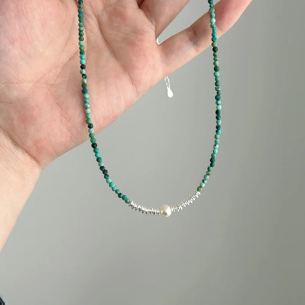 Silver Pearl Simple Beaded Necklace