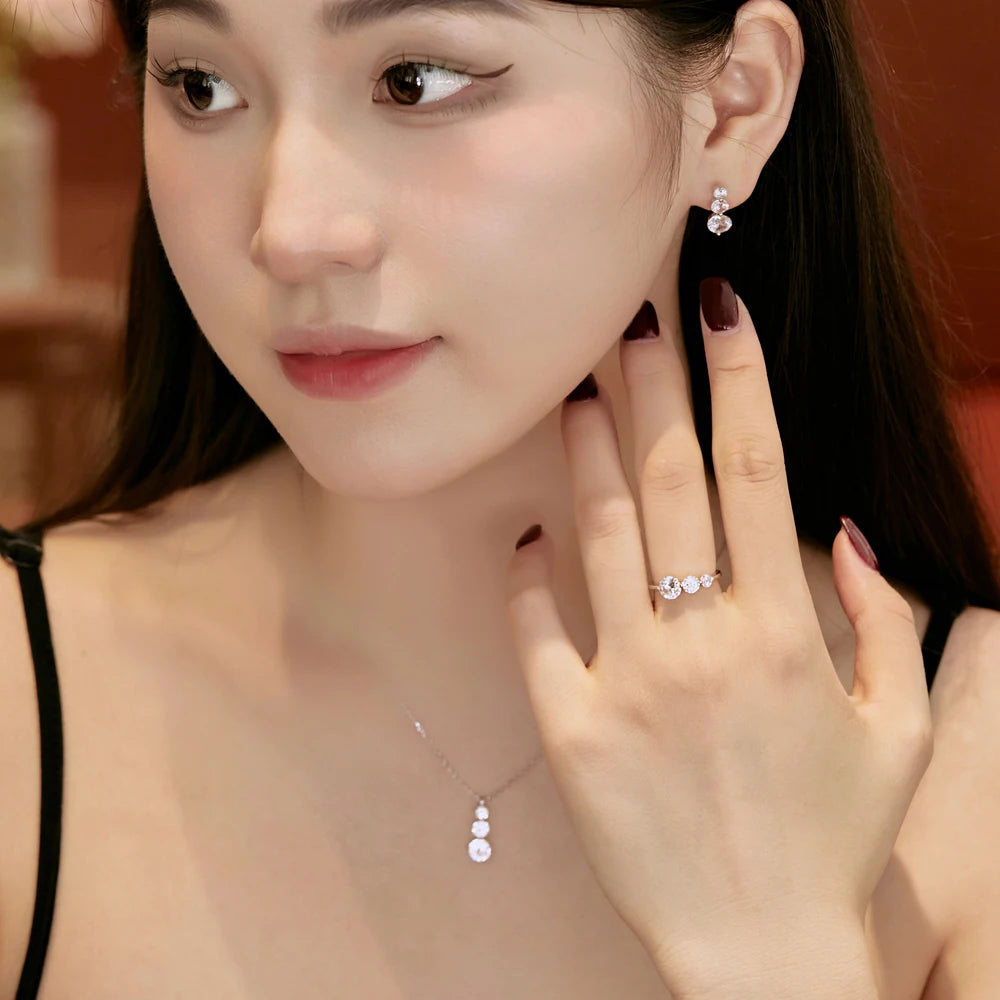 Silver Zircon Round Cut Dots Bar Necklace