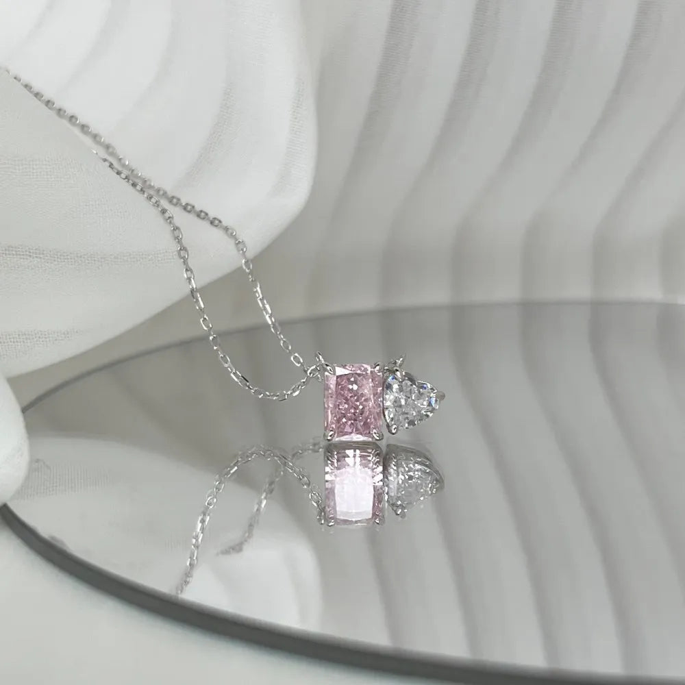 Silver Zircon Radiant Cut Toi Et Moi Pendant Necklace