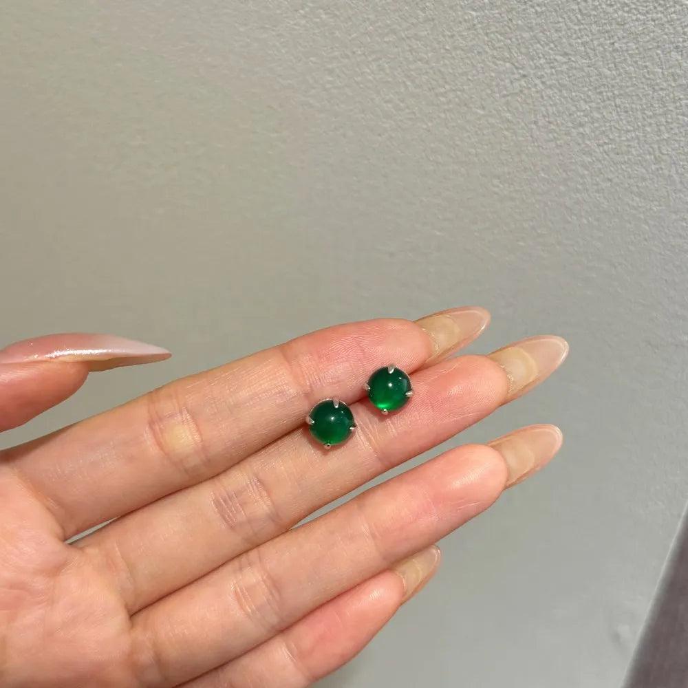 Silver Chalcedony Round Cut Simple Ear Studs