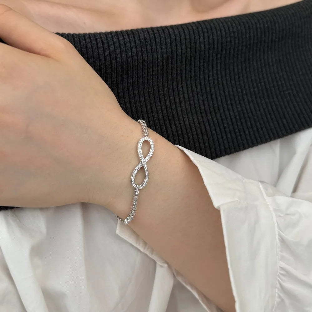 Silver Zircon Round Cut Infinity Chain Bracelet