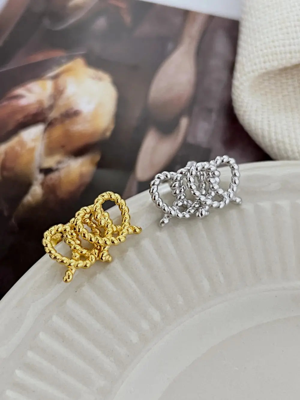 Silver Twisted Pretzel Ear Studs