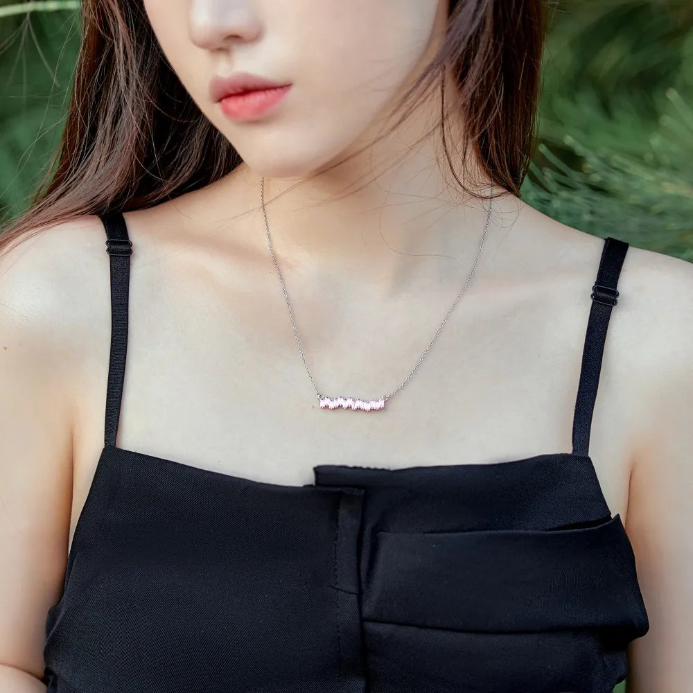 Silver Zircon Baguette Cut Irregular Bar Necklace