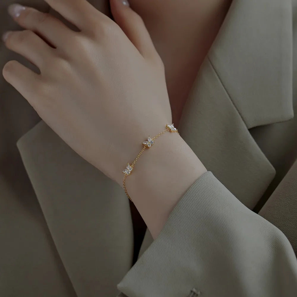 Silver Zircon Marquise Cut Butterfly Charm Bracelet