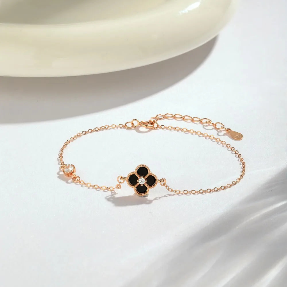 Silver Zircon Round Cut Clover Chain Bracelet