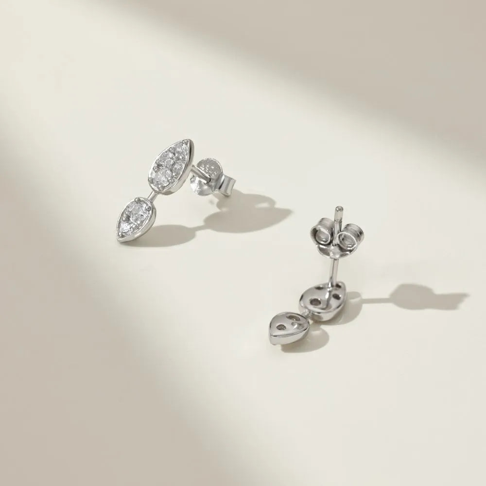 Silver Zircon Pear Cut Double Layer Drop Earrings