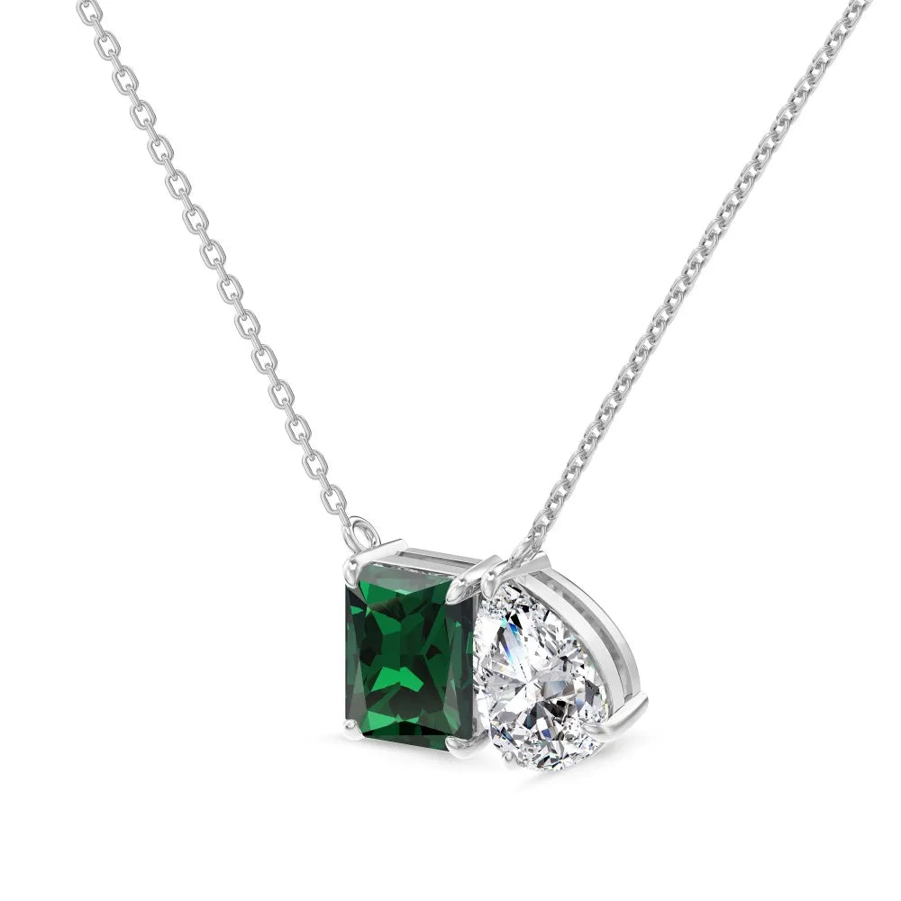 Silver Zircon Emerald Cut Toi Et Moi Pendant Necklace