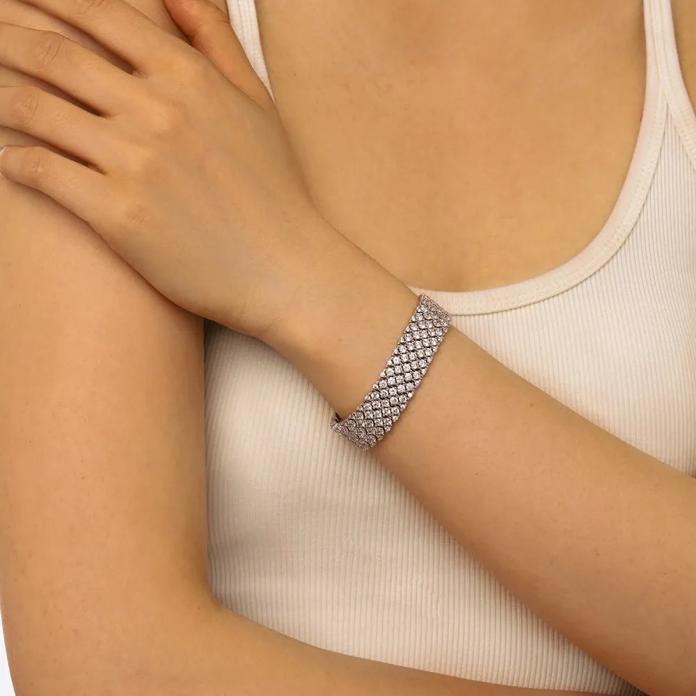 Silver Zircon Round Cut Mesh Tennis Bracelet
