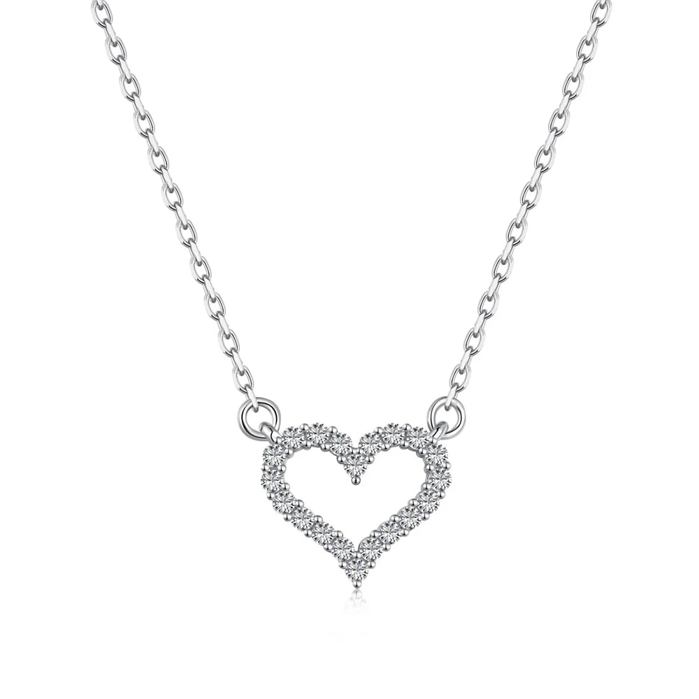 Silver Zircon Round Cut Small Inlaid Halo Heart Pendant Necklace