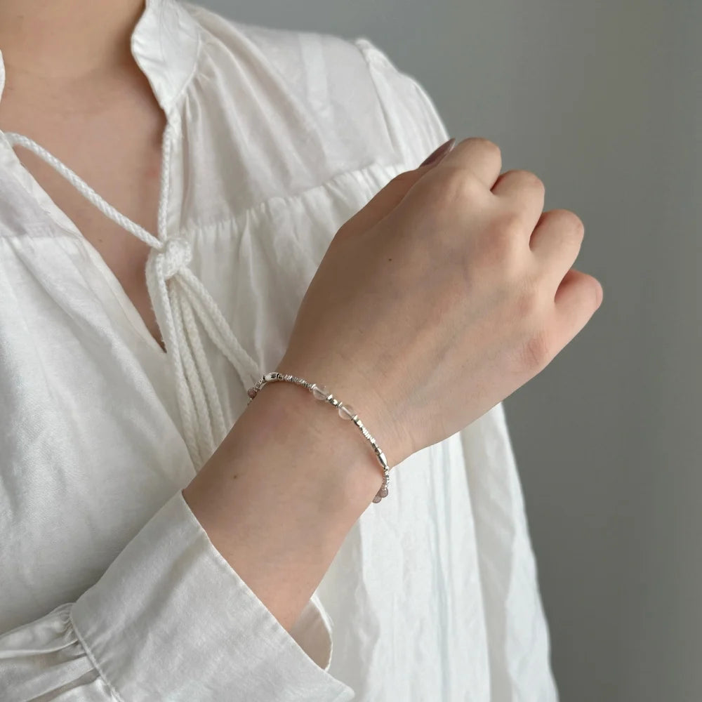 Silver Crystal Round Cut Multi Layer Beaded Bracelet