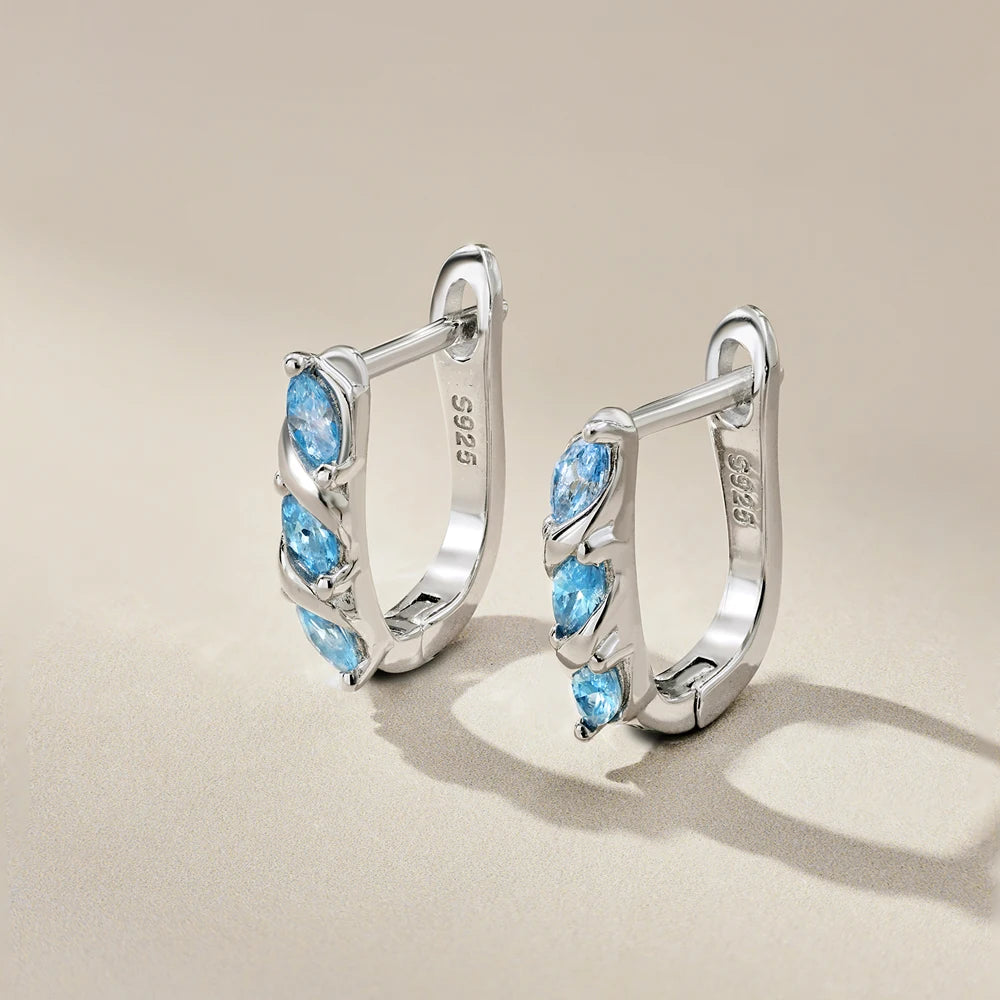 Silver Zircon Marquise Cut Twisted Huggie Earrings