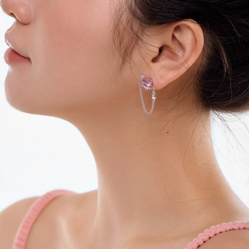 Silver Zircon Heart Cut Dangle Drop Earrings