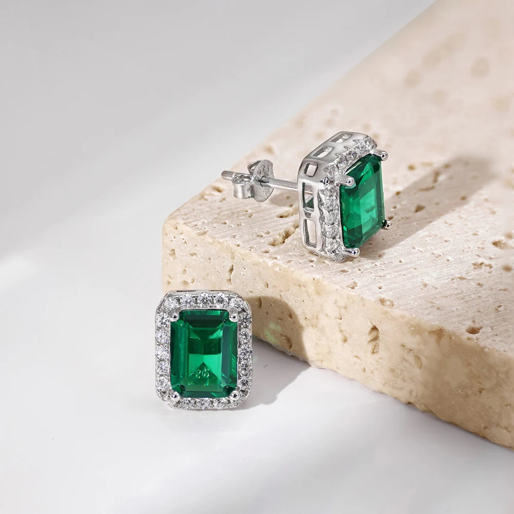 Silver Zircon Emerald Cut Sided Ear Studs