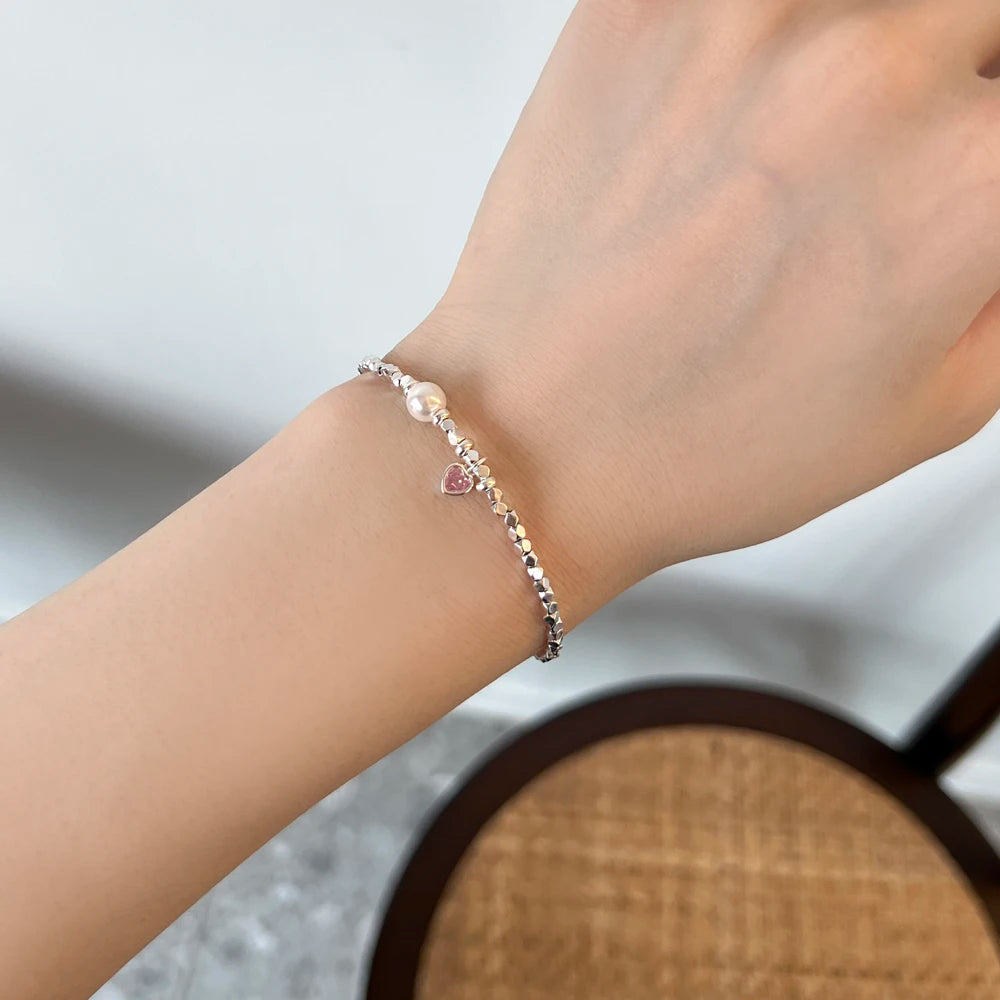 Silver Pearl Heart Beaded Bracelet