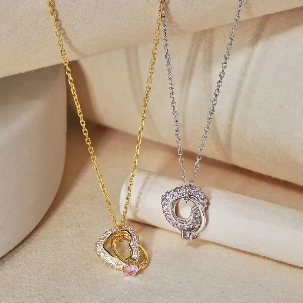 Silver Zircon Round Cut Intersperse Ring Pendant Necklace