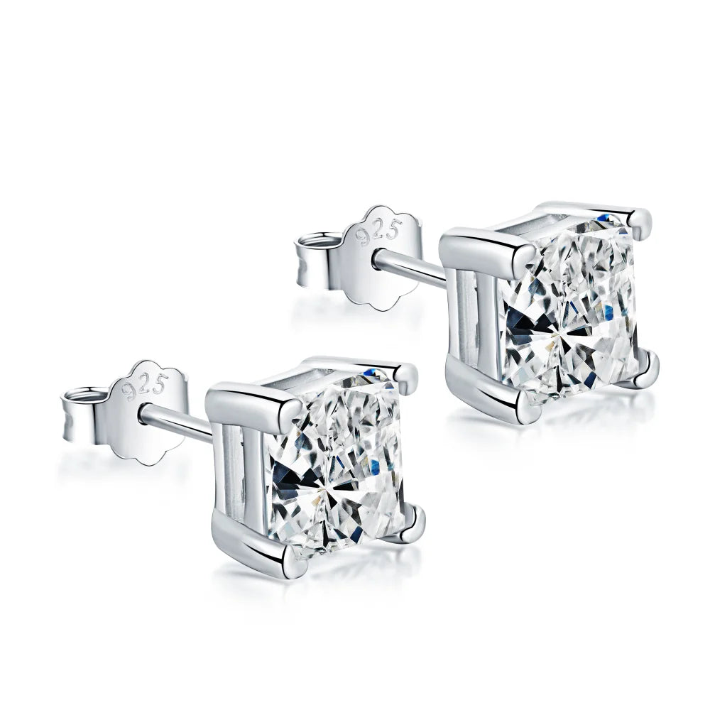 Silver Zircon Princess Cut Cubic Ear Studs