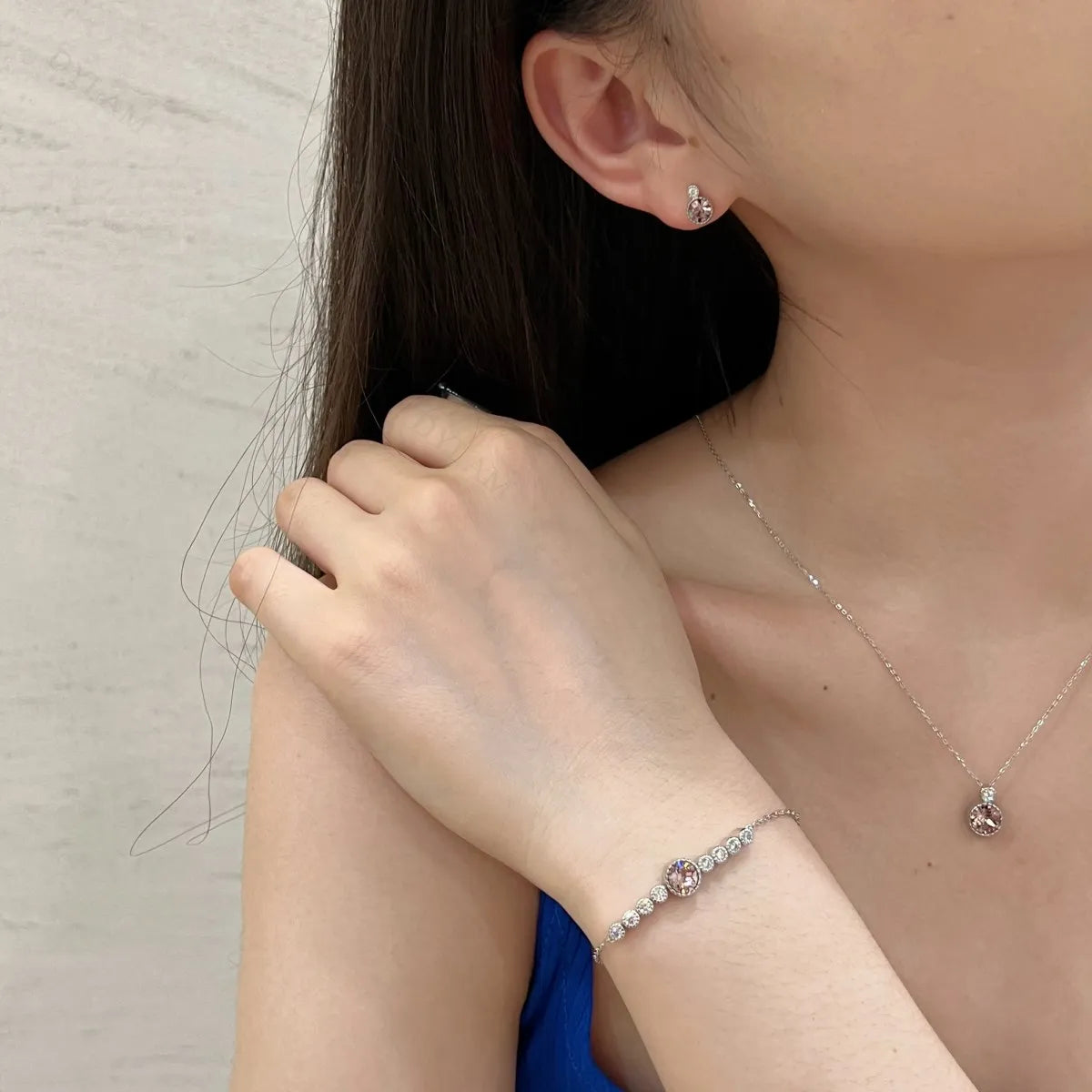 Silver Zircon Round Cut Halo Stacked Ear Studs