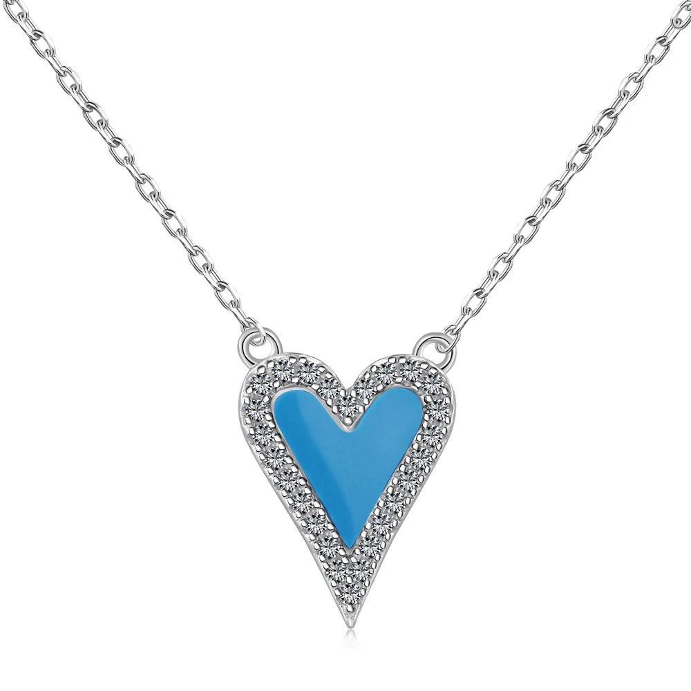 Silver Onyx Heart Cut Halo Heart Pendant Necklace