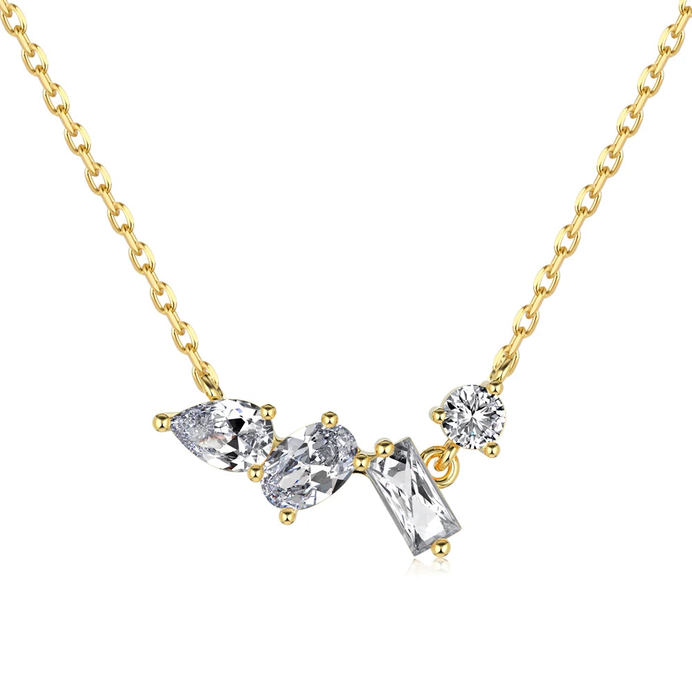 Silver Zircon Baguette Cut Multi Shape Bar Necklace