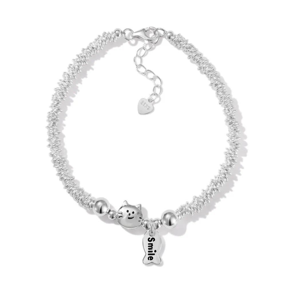 Silver Cat Beaded Bracelet